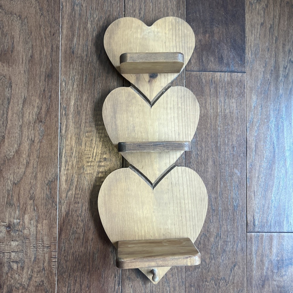 Vintage Wood Heart Shelf 3 Shelves 21" Country Cottage Core‎ 80s Decor Charm Peg